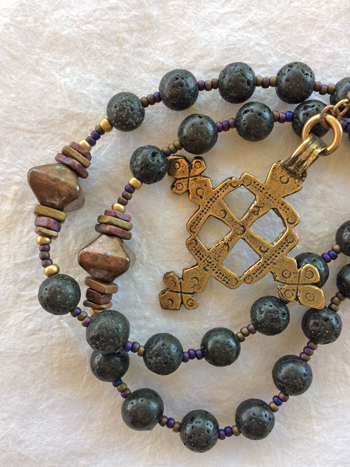 Lent lava stone handmade rosary by Still Stone and Moss Prayer Bead Art, detail