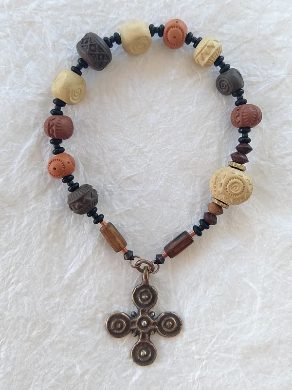 We Are The Clay, chaplet handmade of stoneware, by Still Stone and Moss Prayer Bead Art. Full view.