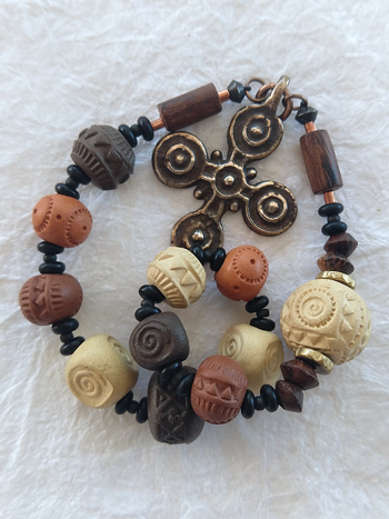 We Are The Clay, chaplet handmade of stoneware, by Still Stone and Moss Prayer Bead Art. Detail.