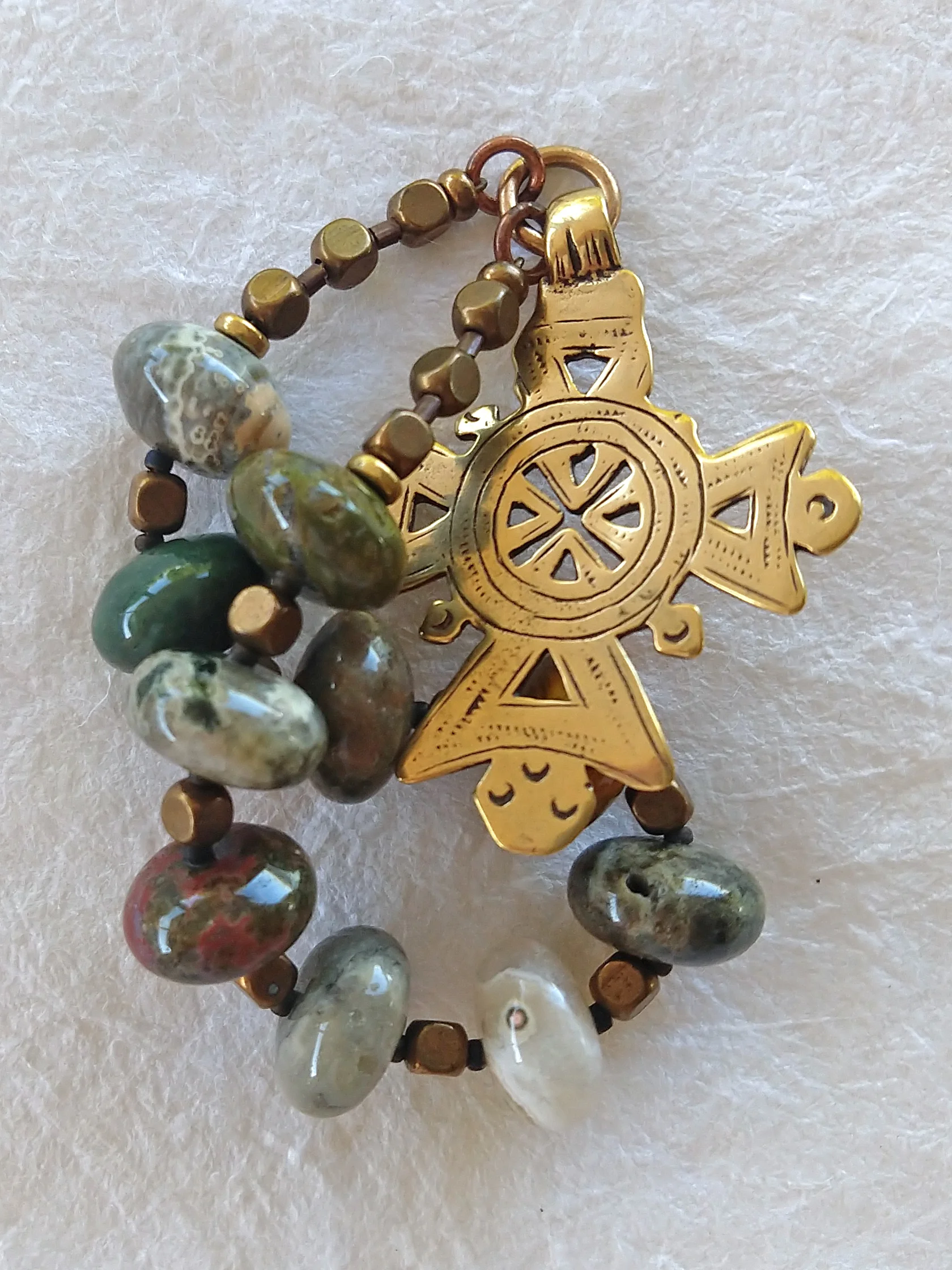 Testimony to the Light, John the Baptist chaplet, handmade by Still Stone and Moss Prayer Bead Art. Detail.