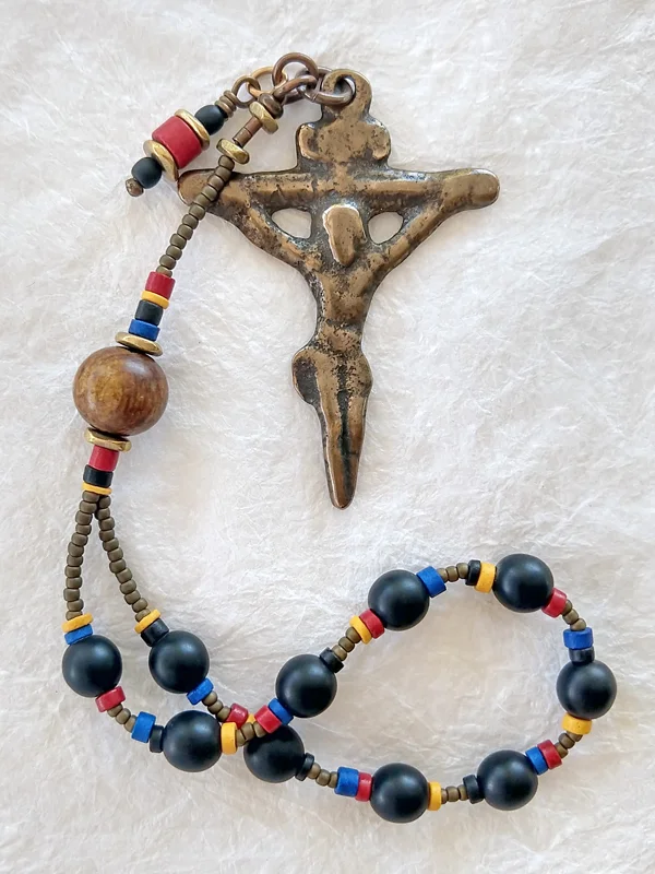 Signal Flags, colorful chaplet handmade by Still Stone and Moss Prayer Bead Art. Full view.