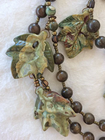 Spirit rosary handmade with rhyolite leaves by Still Stone and Moss Prayer Bead Art, detail 2