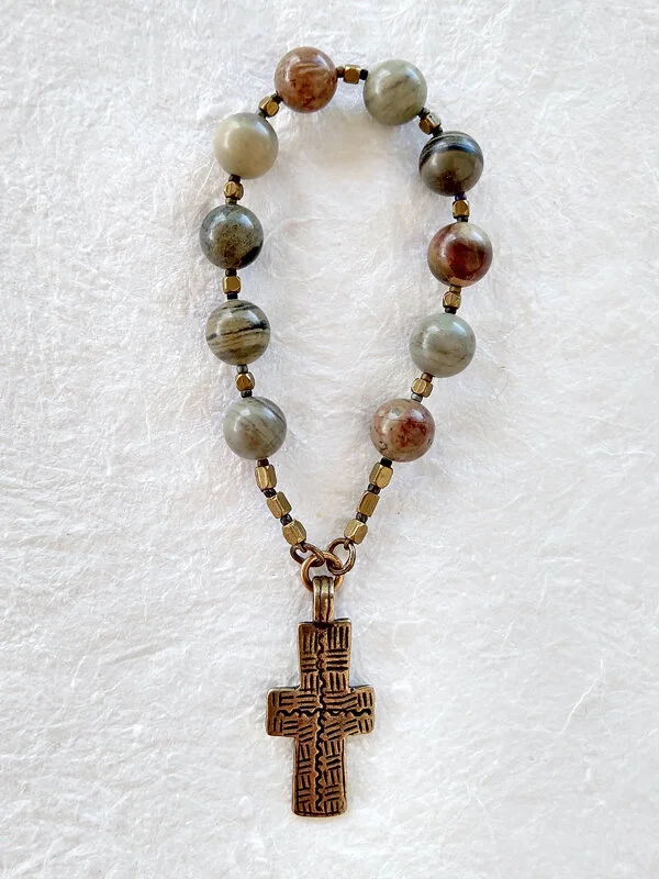 Harbor of Safe Shelter, handmade jasper chaplet, by Still Stone and Moss Prayer Bead Art, full view