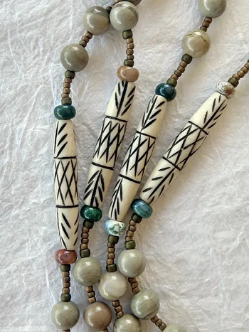 Saint Peter's Example, jasper and bone rosary handmade by Still Stone and Moss Prayer Bead Art, detail view.