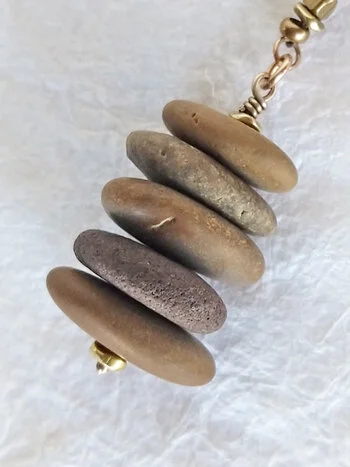"Five Smooth Stones" - chaplet handmade of natural stone and jasper, mixed stones variation, by Still Stone and Moss Prayer Bead Art, detail of pebbles