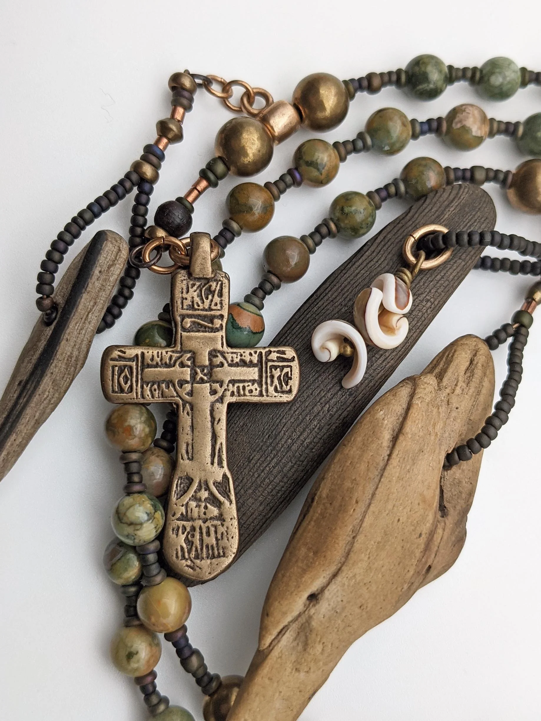 "Jonah on the Shore" - Driftwood and Rhyolite - One of a Kind - Handmade Rosary