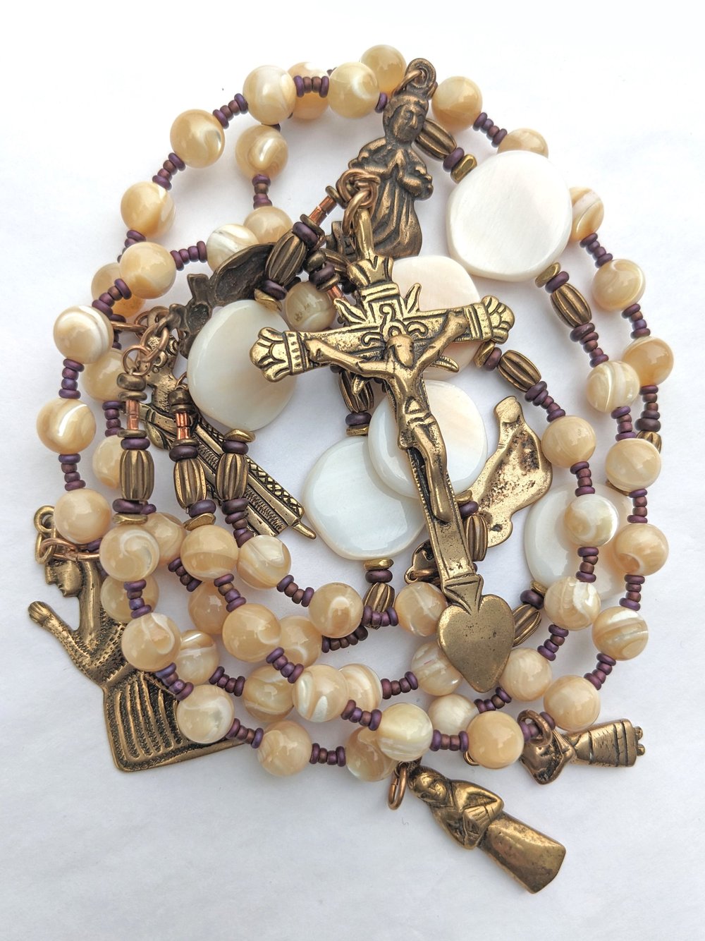 Mother of Pearl Rosary with Milagros of Women — Still Stone Moss