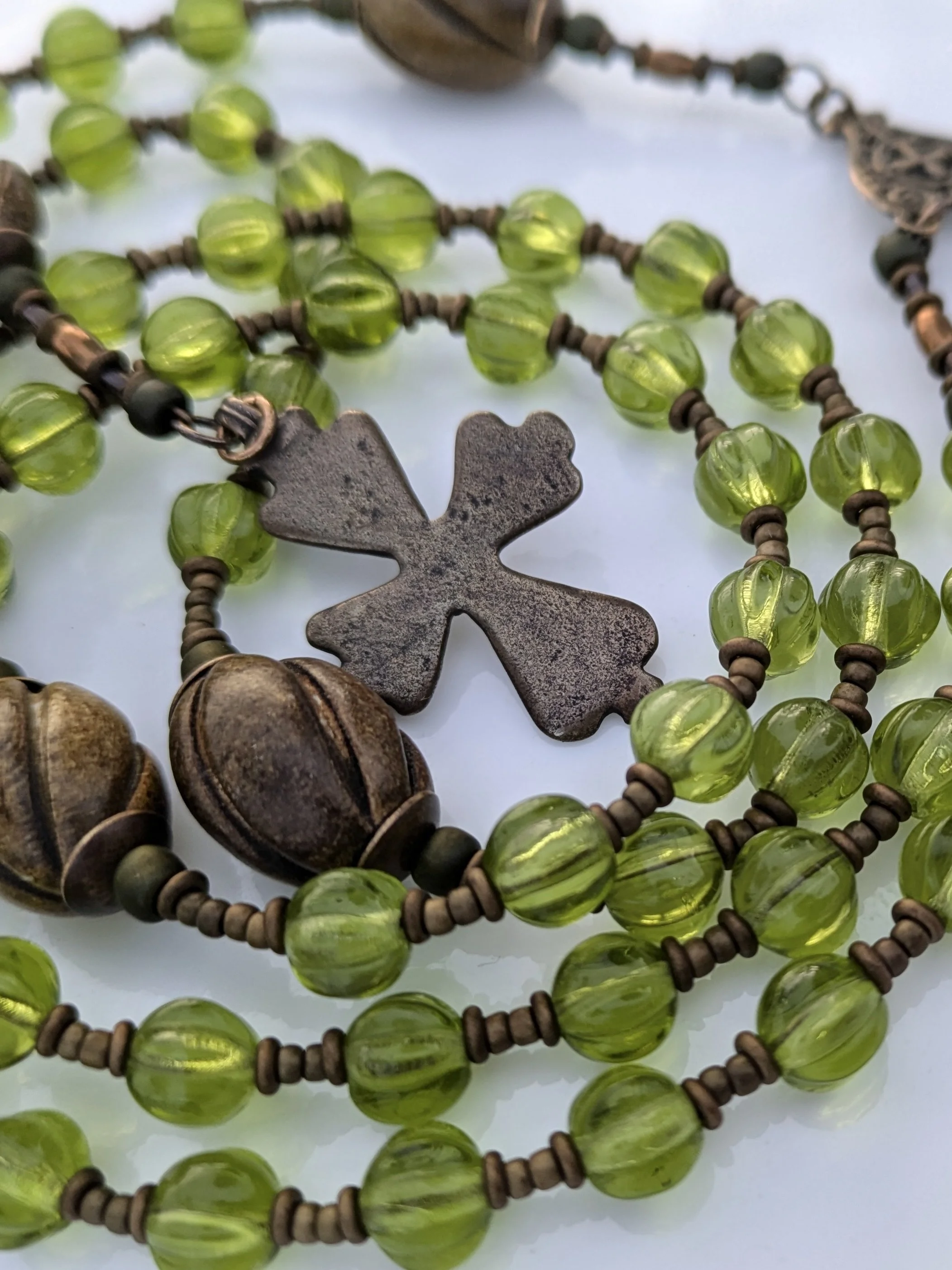 "New Again" - Czech Glass and Horn - Handmade Rosary