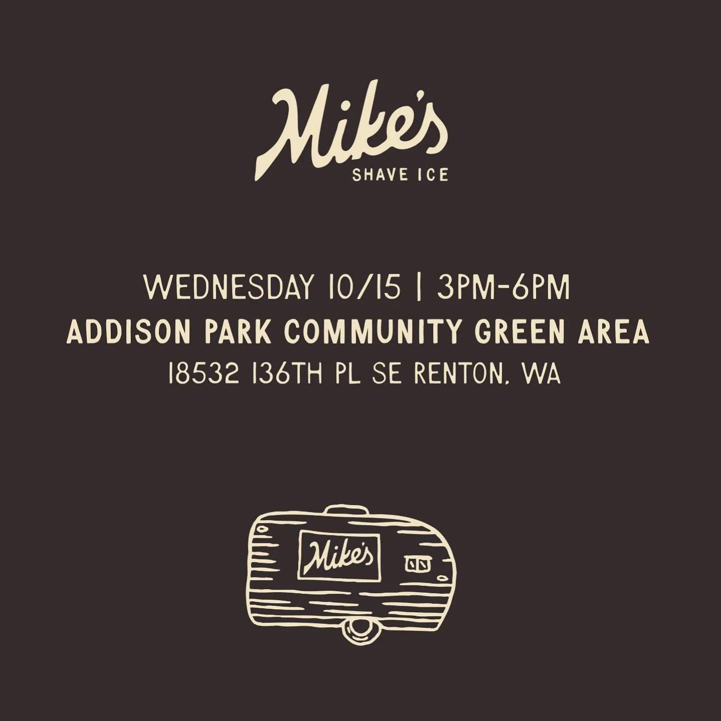 One LAST pop-up (for now🤣)!! Taking advantage of the sun on Wednesday so we hope to see you then😎

TUES 10/15 POP UP:
❗️Directions will vary depending on GPS used❗️
Pls follow instructions below
&bull; For GOOGLE MAPS: please input &ldquo;Addison P