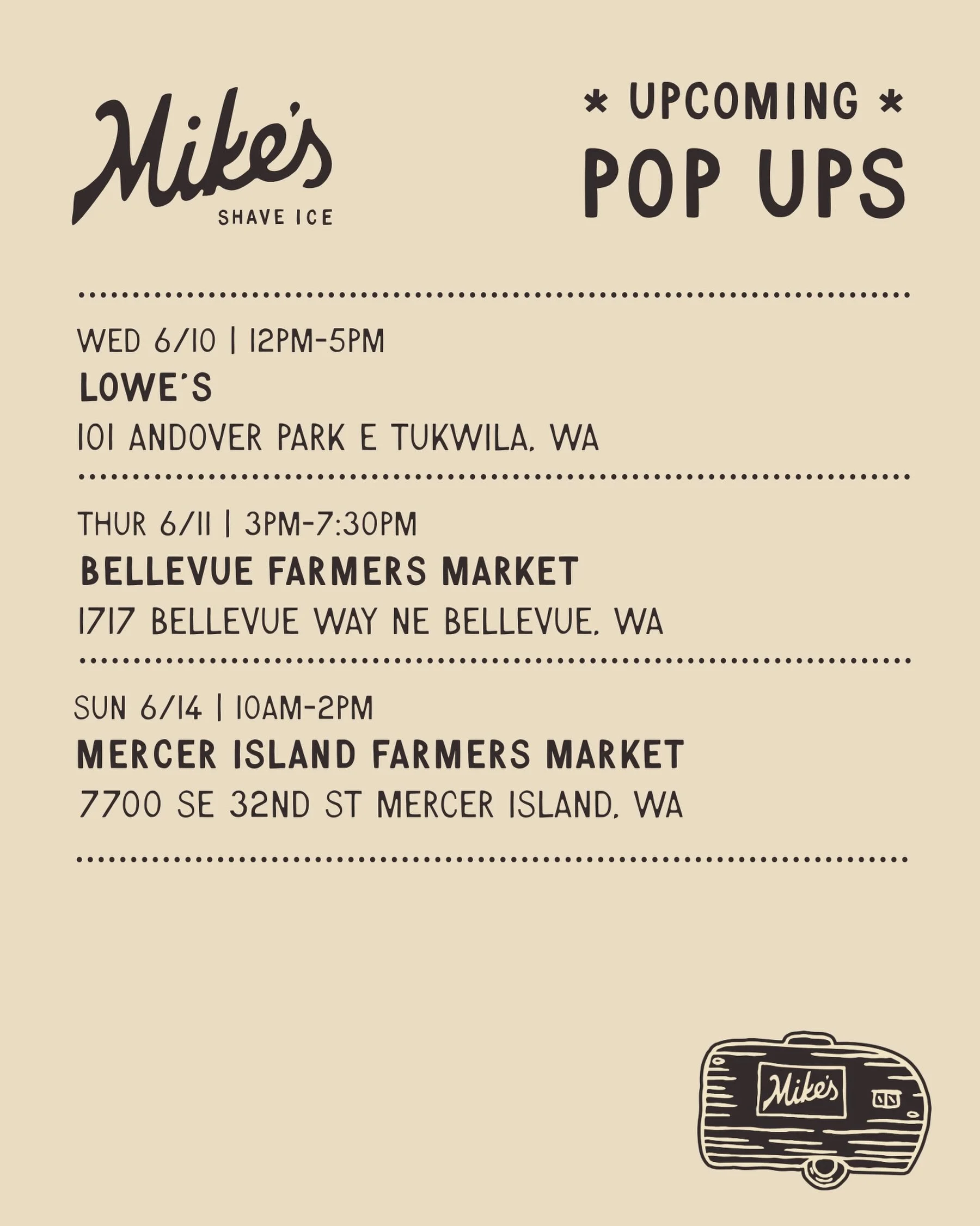 Schedule for the week! 

*no halo halo shave ice this week