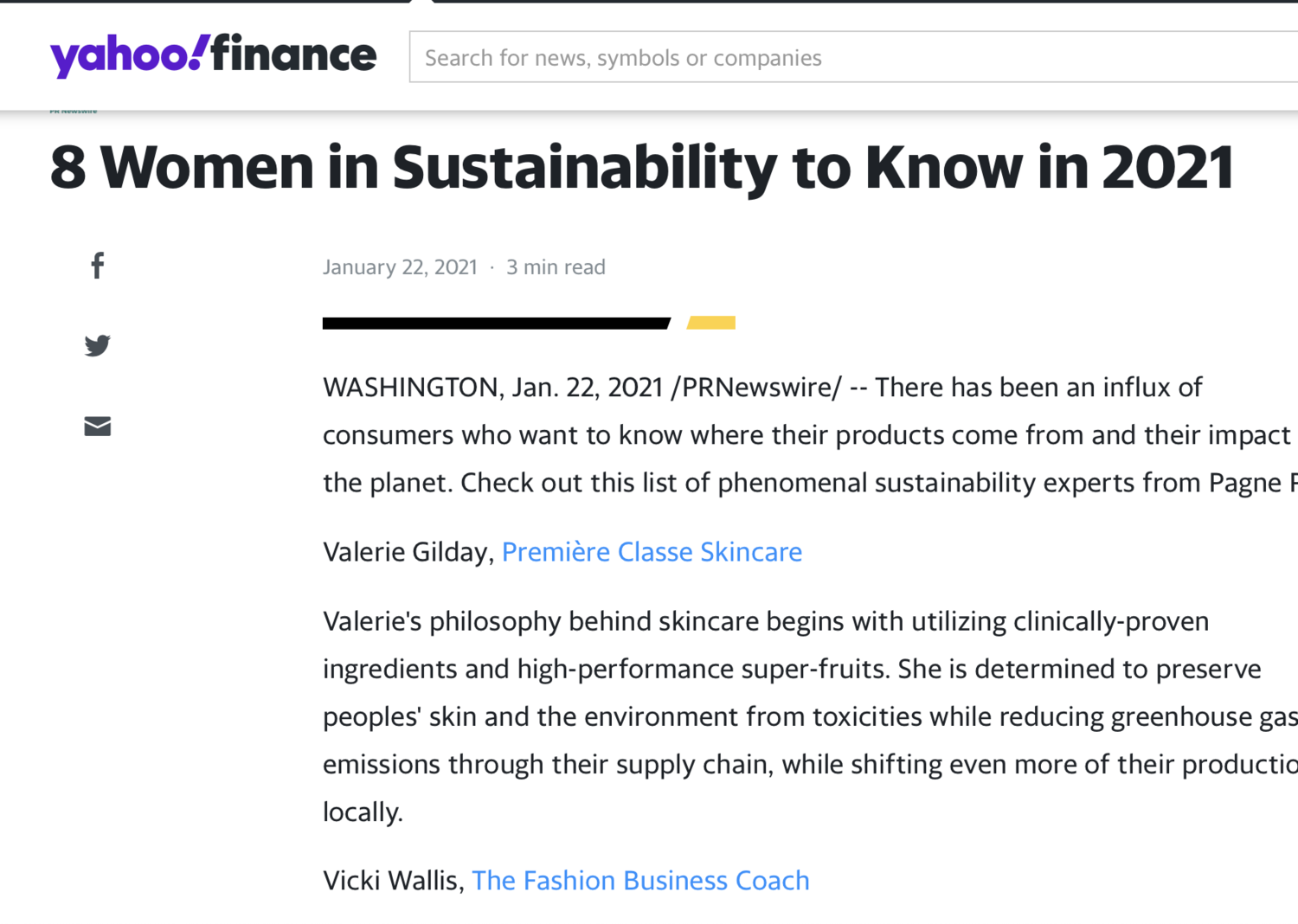  Vicki was named as one of Yahoo! Finance’s 8 Women in Sustainability to know 