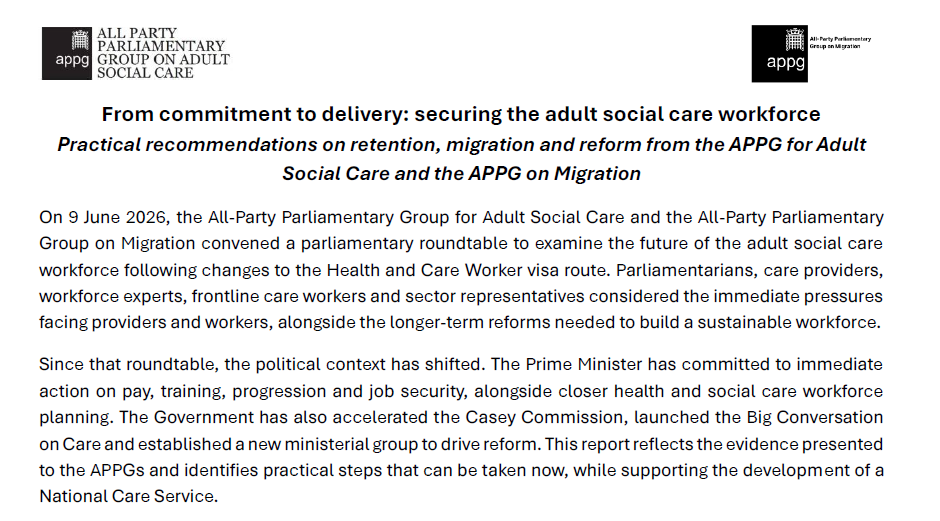 APPG Adult Social Care Joint Paper with APPG for migration 
