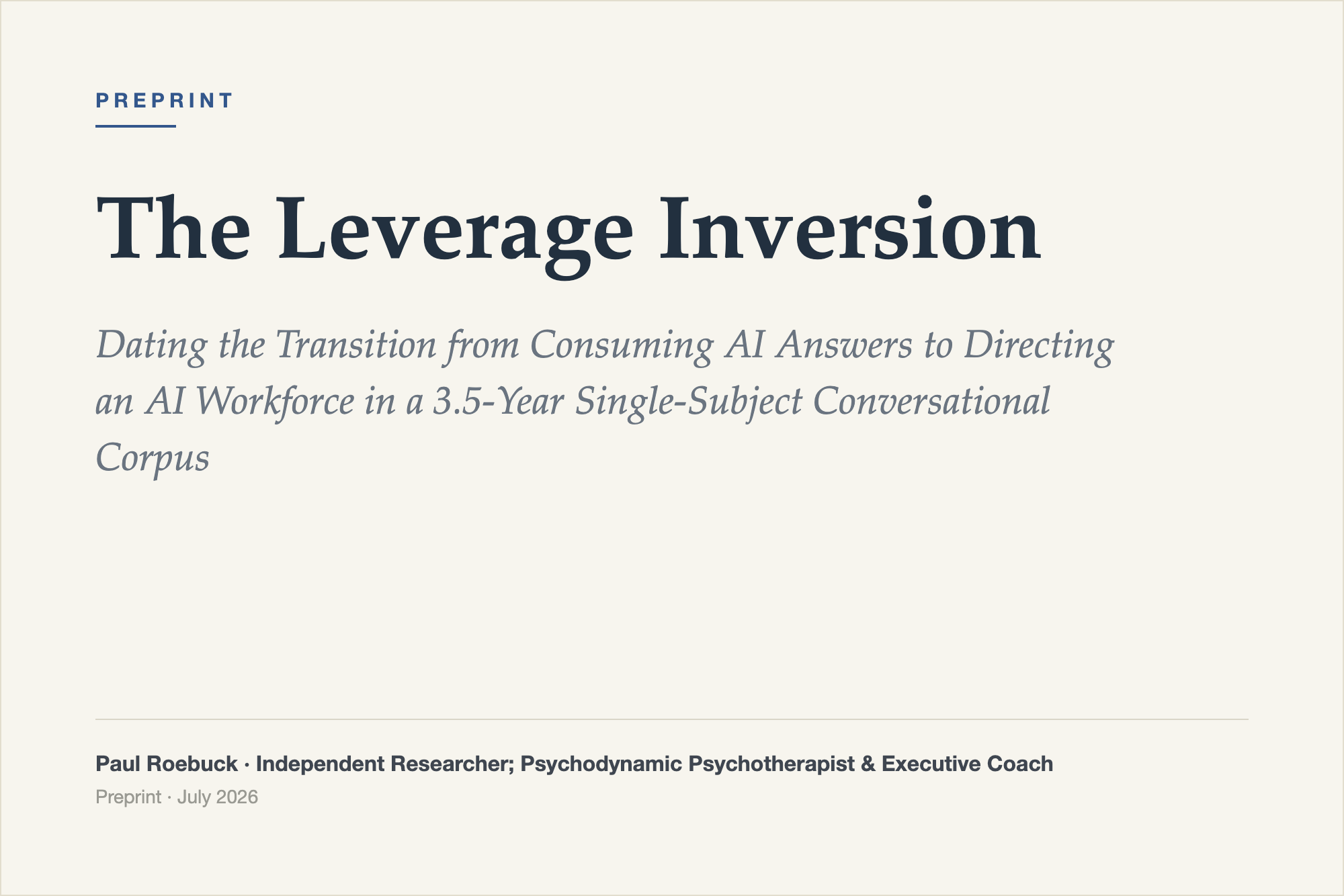 The Leverage Inversion: Dating the Transition from Consuming AI Answers to Directing an AI Workforce in a 3.5-Year Single-Subject Conversational Corpus