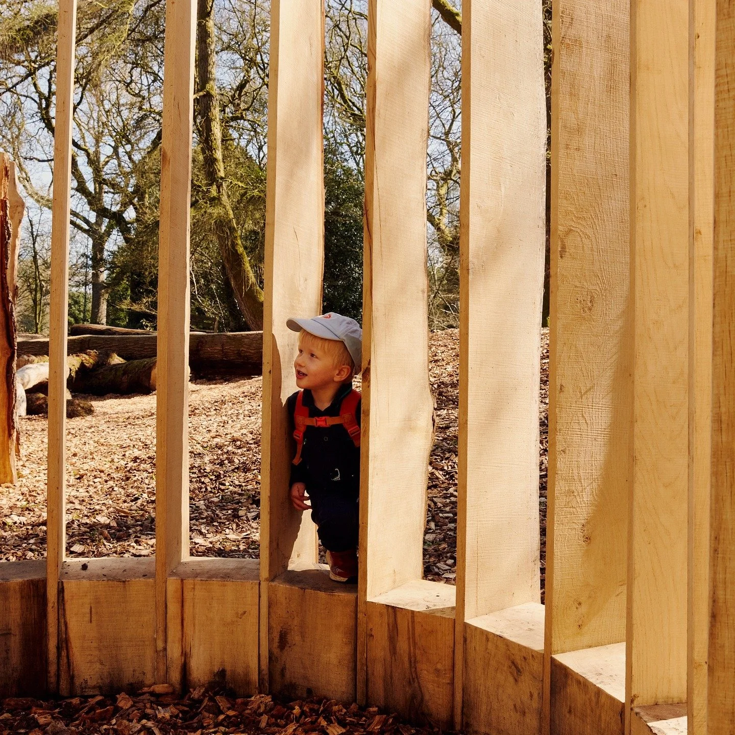 Touch, balance, climb, explore, hide.

Crafted from green oak sourced from the surrounding arboretum, with offcuts gathered to form the tower&rsquo;s nest. Logs and bridges were carefully positioned using 3D tree scanning and digital design tools to 