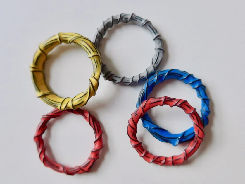 Iron wire rings sealed and coloured with sugru