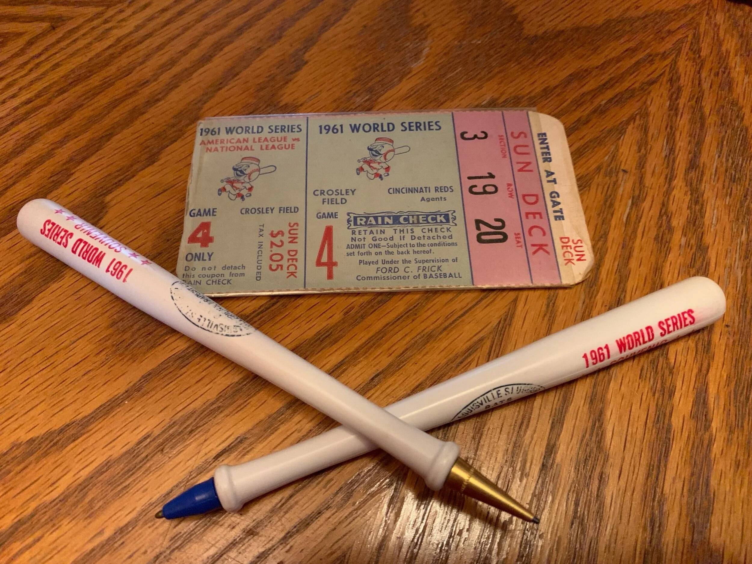 1961+World+Series+%28Reds+v+Yankees%29+pen%2C+pencil+and+ticket+to+Crosley+Field+sun+deck.jpg