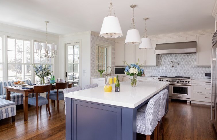 This is the big view of our beautiful Hope Valley kitchen renovation. We redid everything in this kitchen, including the new 11&rsquo; island, custom bar area and dining area. @thekitchenspecialist_inc was an incredible collaborator with the cabinets