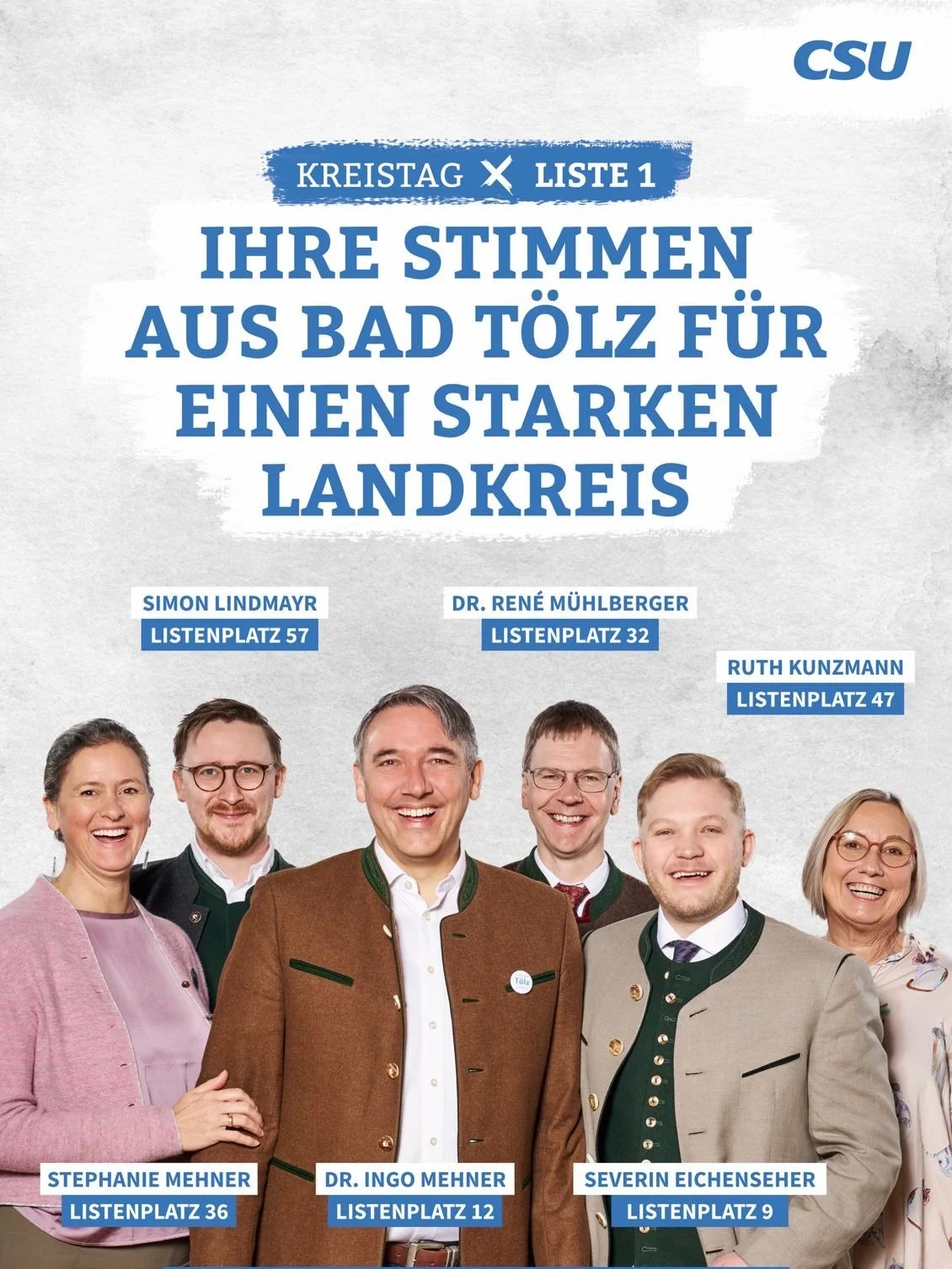 🗳️ Diese T&ouml;lzerinnen &amp; T&ouml;lzer kandidieren f&uuml;r den Kreistag!

Am 8. M&auml;rz 2026 ist Wahltag im Landkreis Bad T&ouml;lz-Wolfratshausen.
Neben B&uuml;rgermeister- und Stadtratswahl entscheiden wir auch &uuml;ber einen neuen Landra