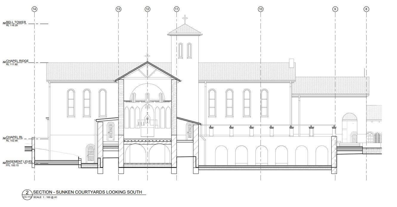 Chapel &amp; Sunken Courtyard- South View