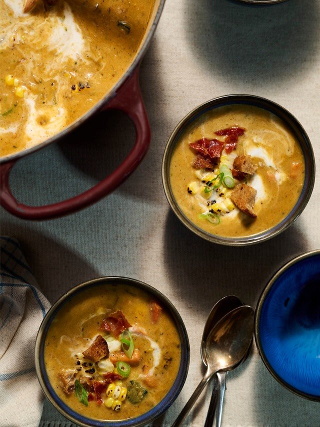&lsquo;Tis the season for this Sweet Corn and Zucchini Chowder from a very special cookbook project with @aplaceforevery1 She&rsquo;s almost a year old and I won&rsquo;t ever get over the baby carrots on the cover ✨