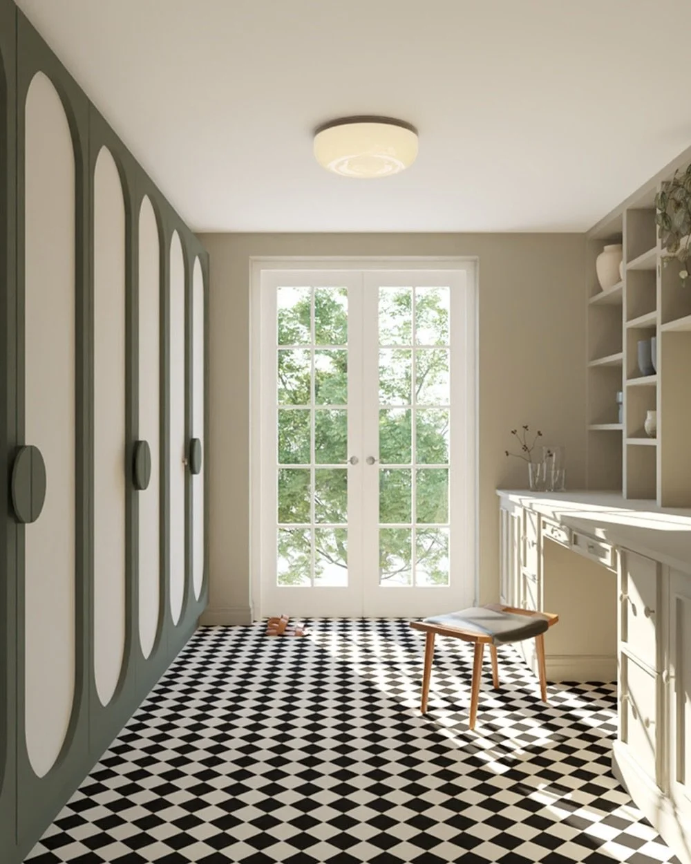 Finally, our study blends calming green tones with classic chequered flooring - creating the perfect work-from-home space.

#architecture #interiordesign #yardarchitects