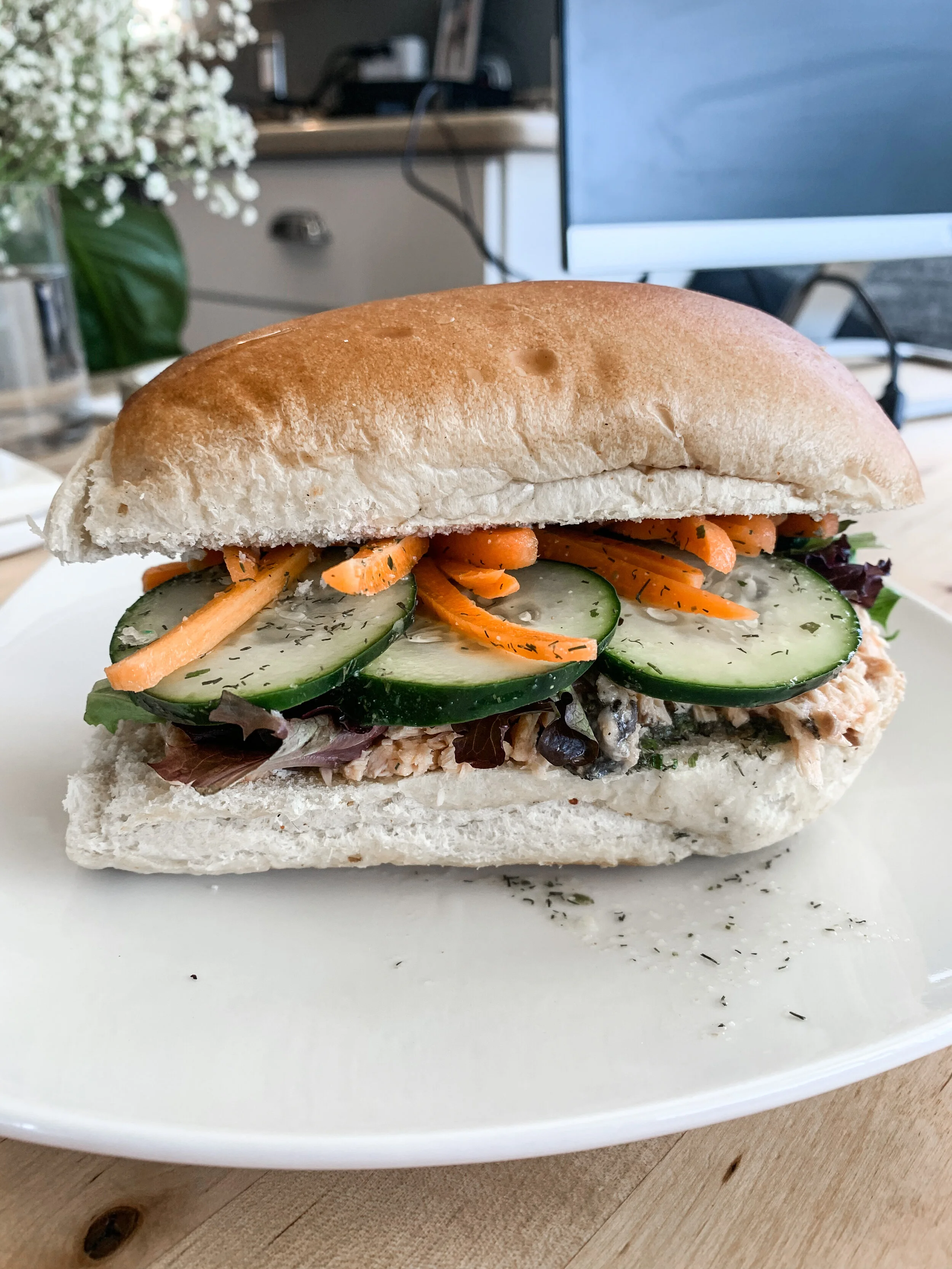 Salmon Sandwich with a Dill Champagne Slaw