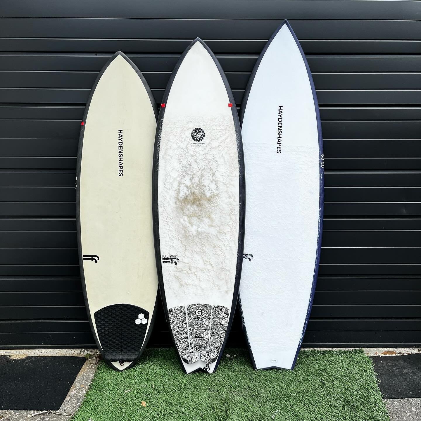 3 used @haydenshapes

Left: Hypto Krypto 5&rsquo;8 x 20 x 2.5 @ 31L
-$599-

Middle: Hypto Step Up 5&rsquo;10 x 19 3/4 x 2 7/16
@ 30.7L 
-$499-

Right: Cohort II 6&rsquo;2 x 20 5/8 x 2 9/16 
@35.2L
-$599-