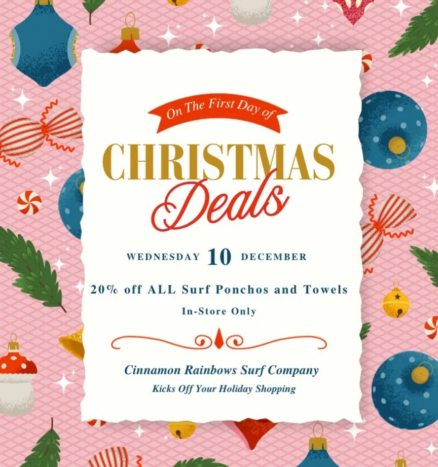 Day 1 of 12 Days of Deals starts NOW! 🎁
Score 20% off all surf ponchos + towels 12/10 only. 🌊✨ #surfnh #coldwater #surfshop #eastcoast