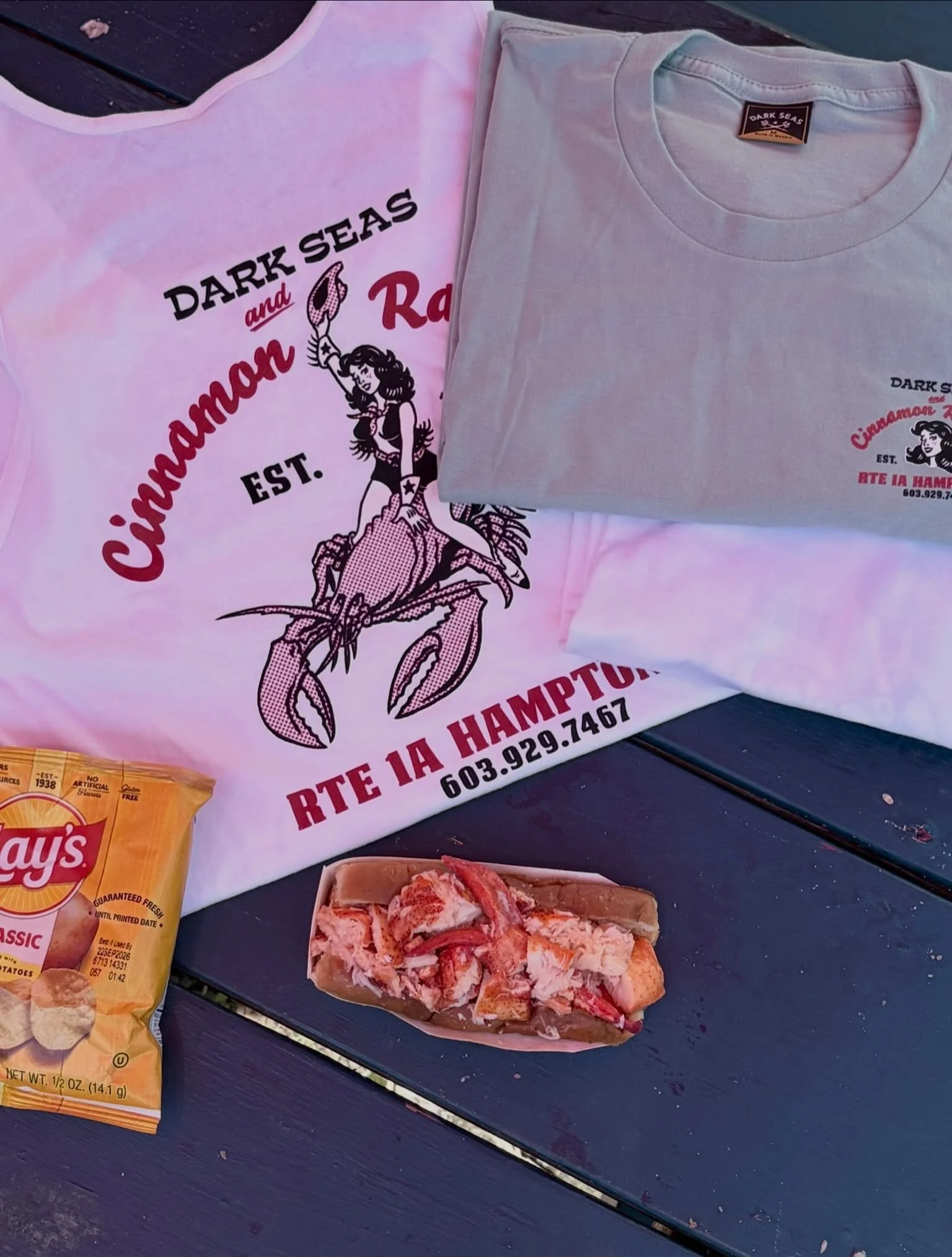 Just in time for a new england summer is our @darkseas collab 🦞Get your new gear in store today and always available online☀️ We have a hoodie, tees, and mens tank 🦞⚓️