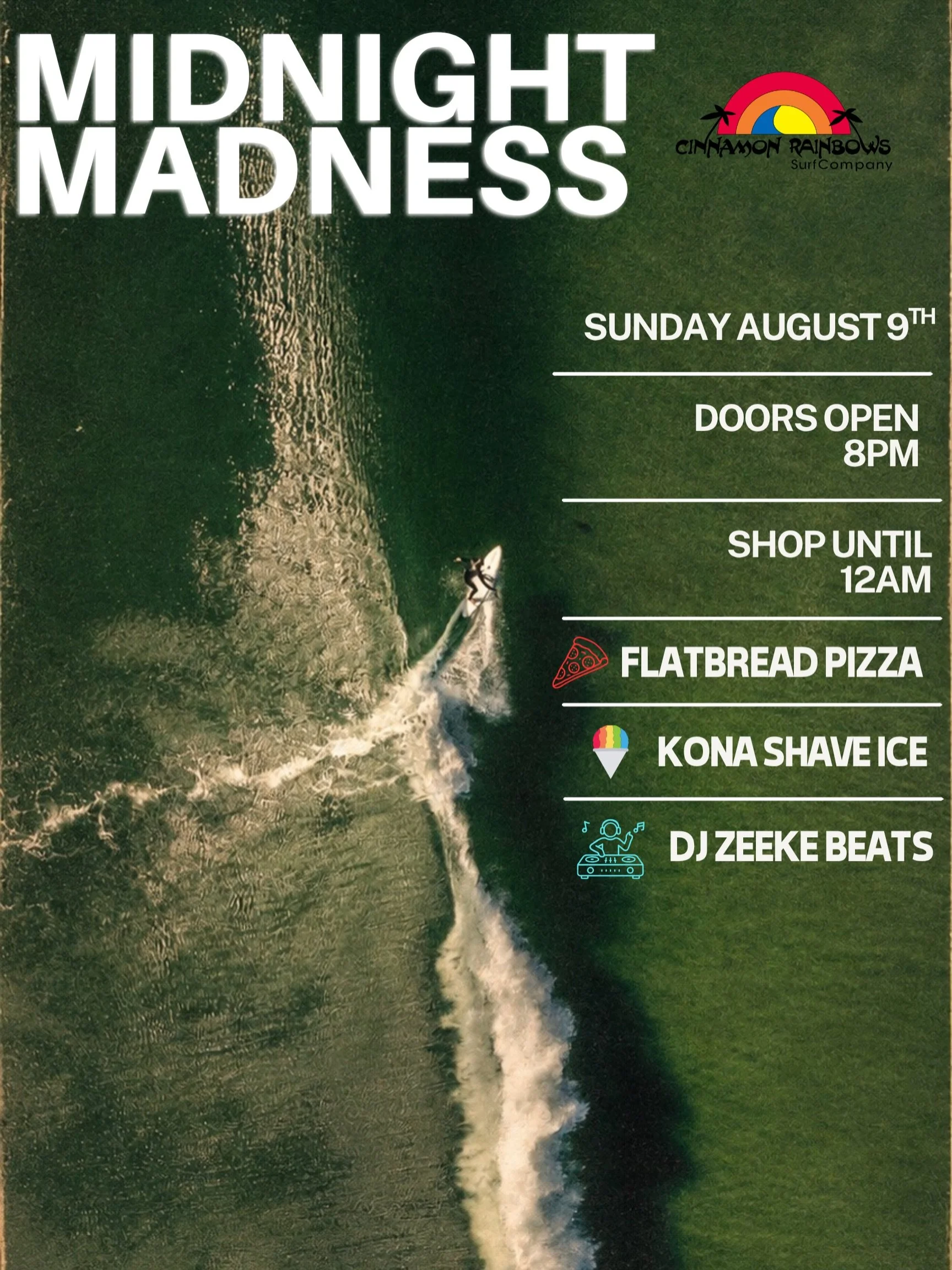 This SUNDAY august 9th doors open at 8 see you all there☀️Flatbread pizza company will have buy by the slice, Kona Shave ice truck will be parked, and DJ Zeekes Beats will be there for the tunes and vibes 🤙🛍️