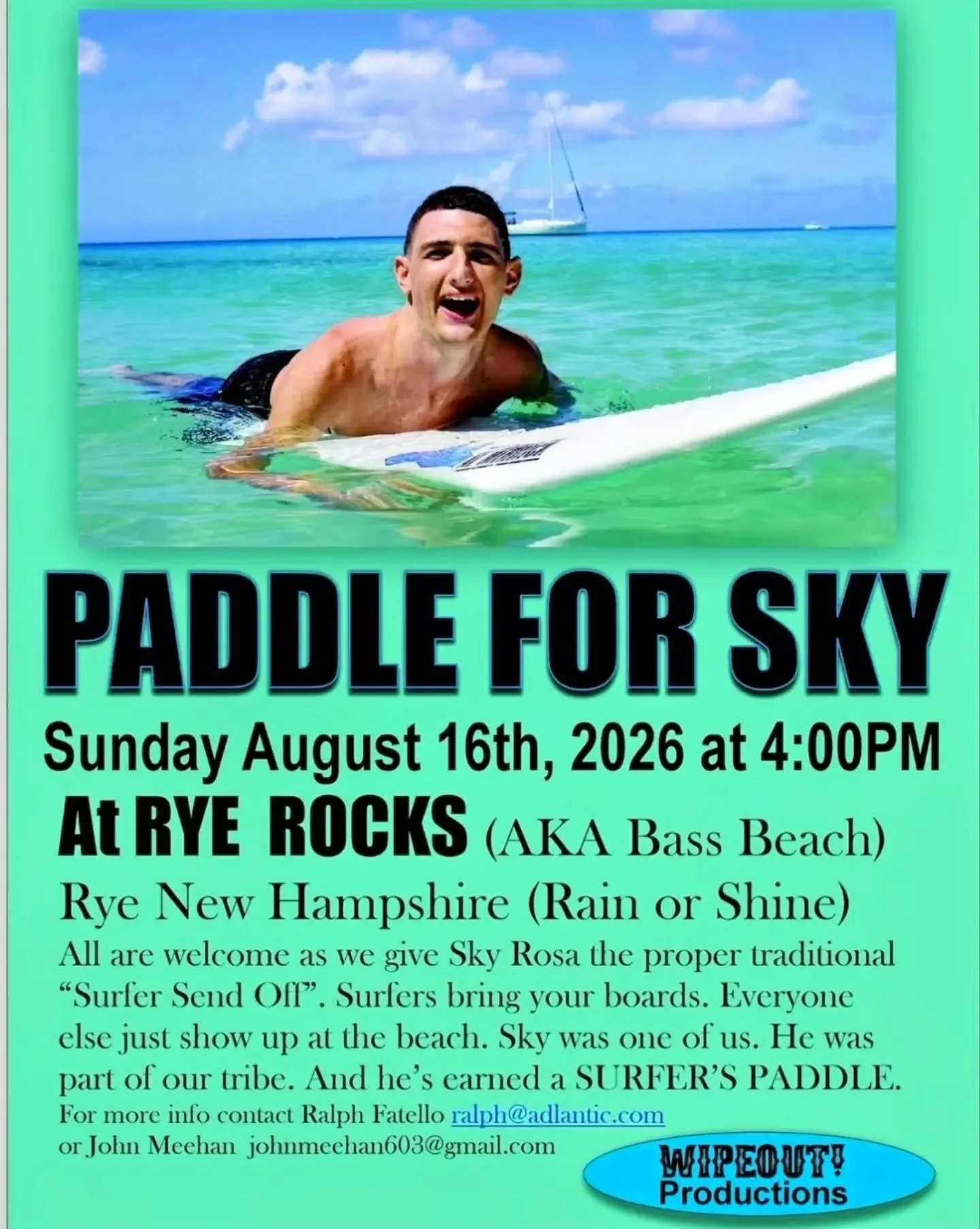Join us 4pm at Rye Rocks today as we celebrate our friend Sky Rosa &hearts;️🌊☀️