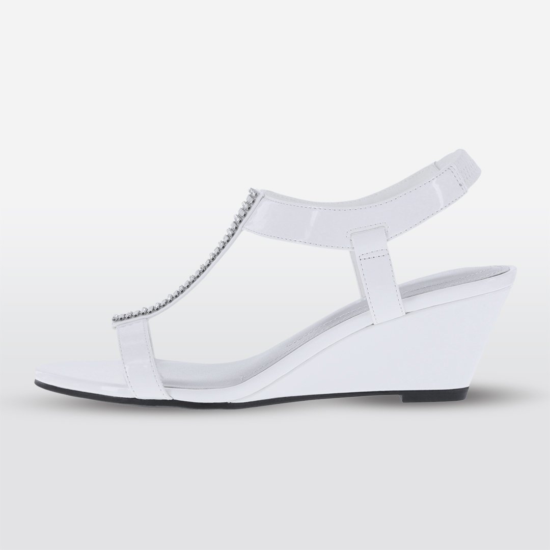 Comfort Plus - Swanky Embellished Wedge - White Patent