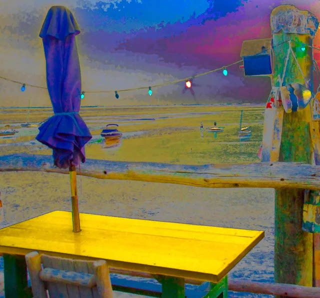 Provincetown: Yellow Table with Blue Umbrella