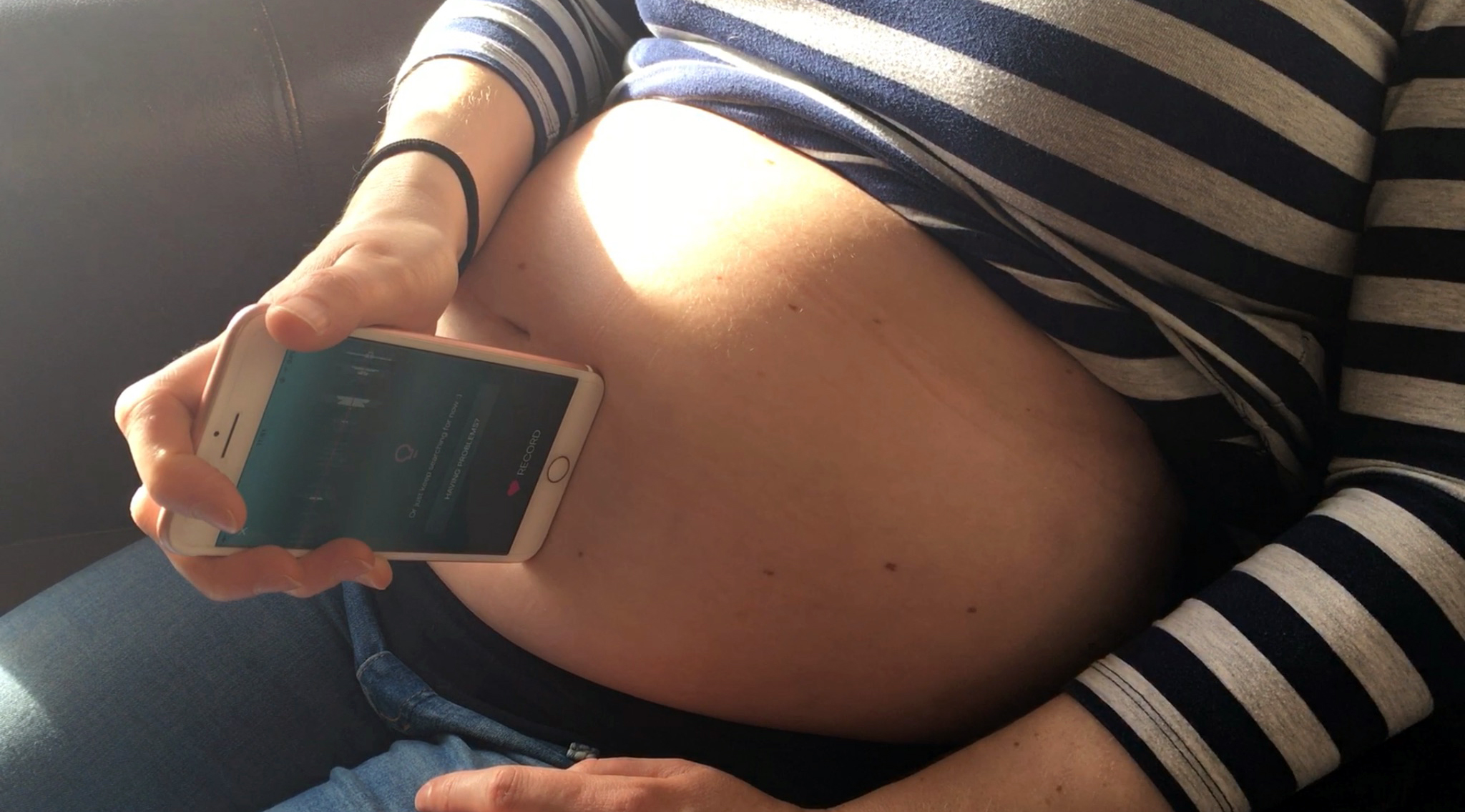  It took Claire (in this picture) 10 days to find her baby's beat and to learn the signs from her baby as to where best to look. She first found her baby at 23 weeks. This picture was taken at 26 weeks and she finds it fairly regularly. HMB is a lear