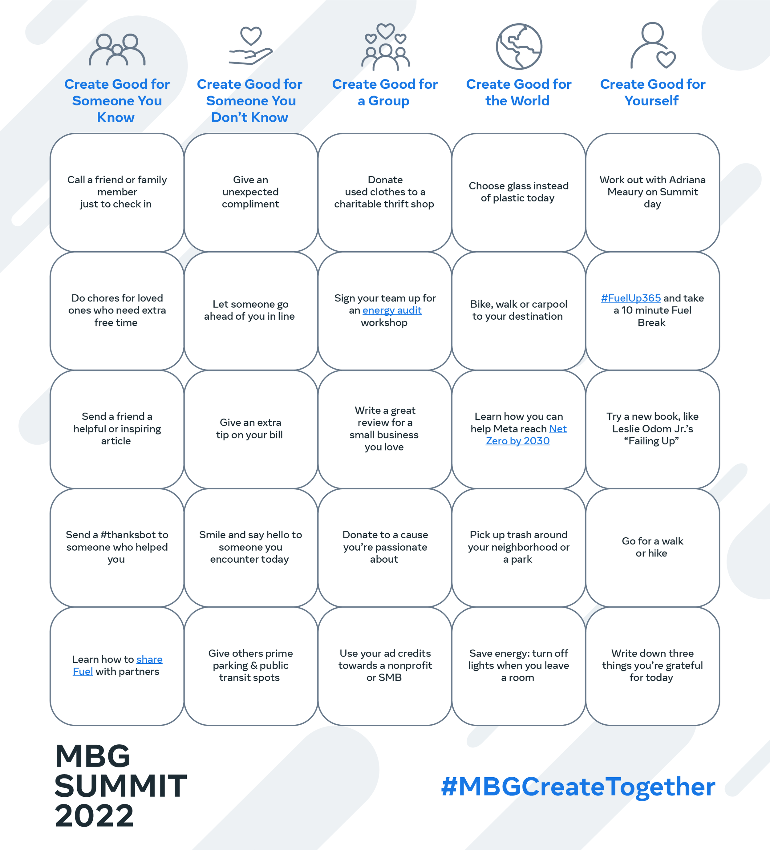 MBG Summit Bingo Card