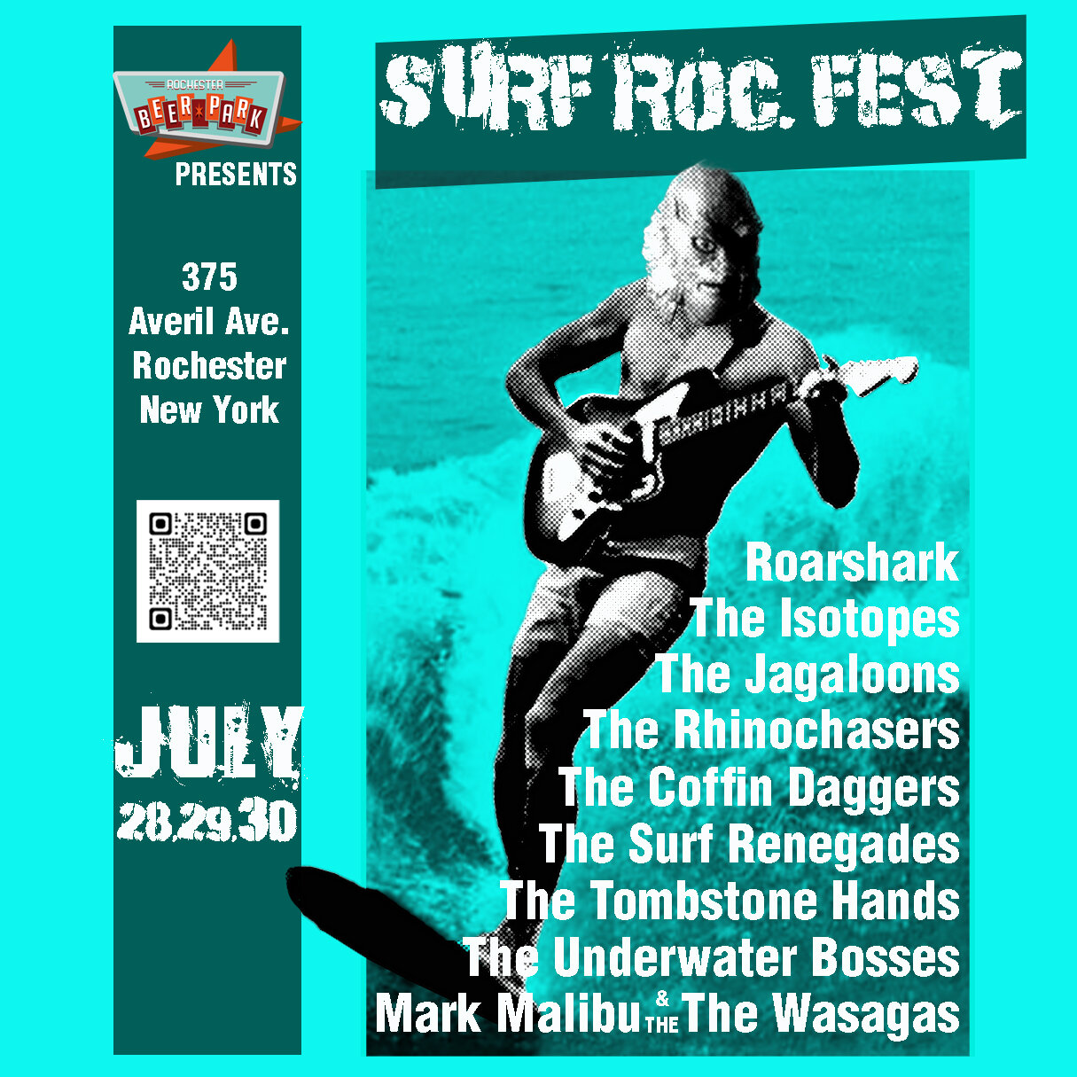 A monster sized musical event is coming your way! The 1st annual Surf Roc. Festival at Rochester Beer Park, July 28 to 30.
https://www.facebook.com/events/540358001397952/ #thecoffindaggers #underwaterbosses #markmalibuandthewasagas #roarshark #theis