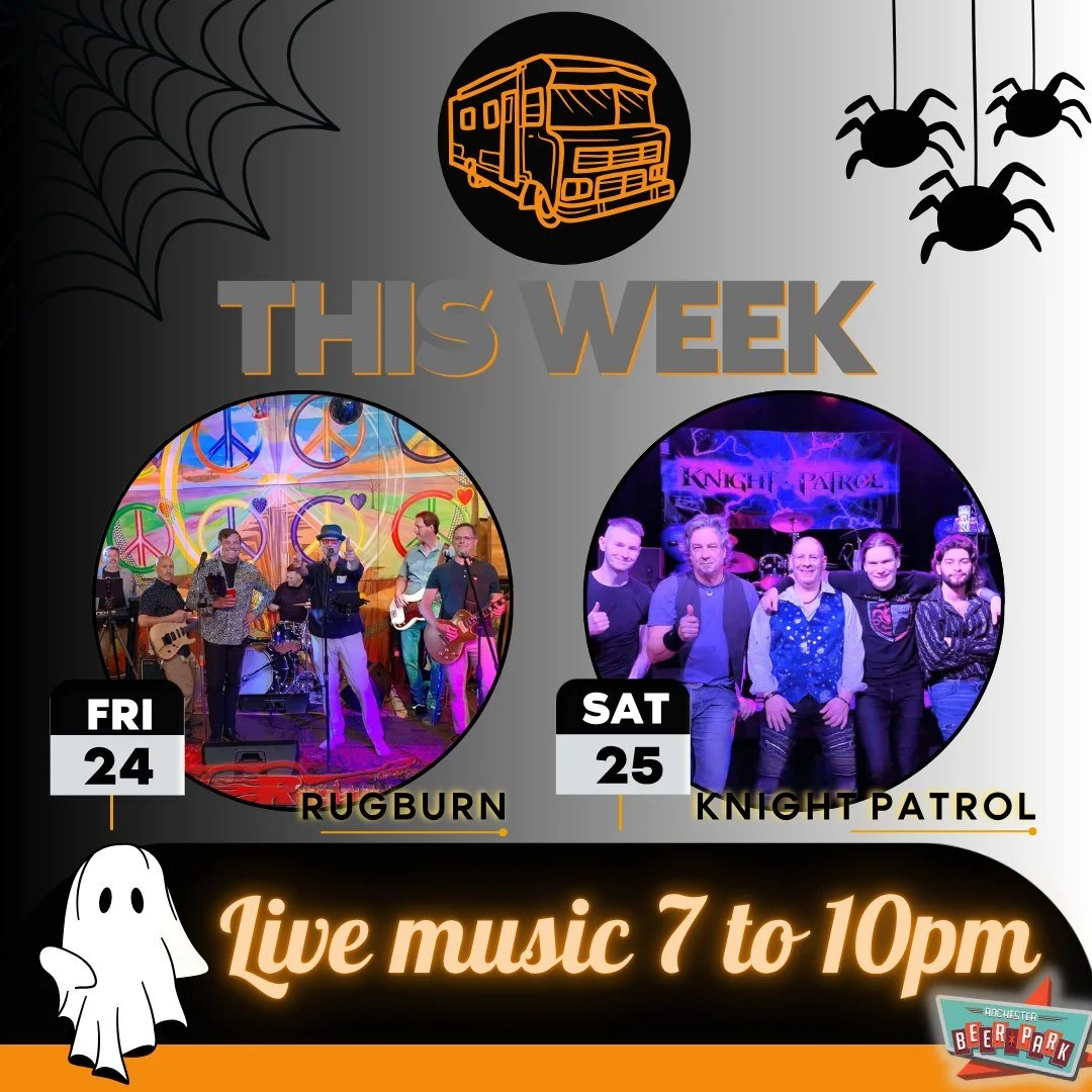 BOO!
An INSANE line-up this weekend 👻

Friday: RUGBURN 🧡 They make rock'n'roll for the party people. Get ready, you're about to get 'burned 🔥
Saturday: KNIGHT PATROL 💜 The premier 80's cover band performing the greatest hits created by the world'