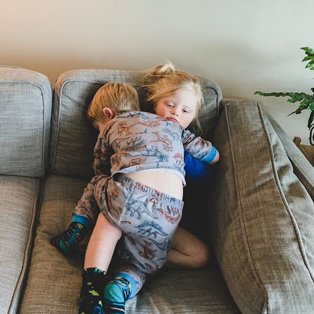 Sometimes Wally thinks Kenzie needs a hug and climbs on top of her to hug with his whole body. ⁣
But I have a sneaking suspicion it&rsquo;s Wally that needs the hug... and Kenzie knows it, too. ⁣
⁣
⁣
#twins #KenzieandWally #twinsofinstagram #twinstag