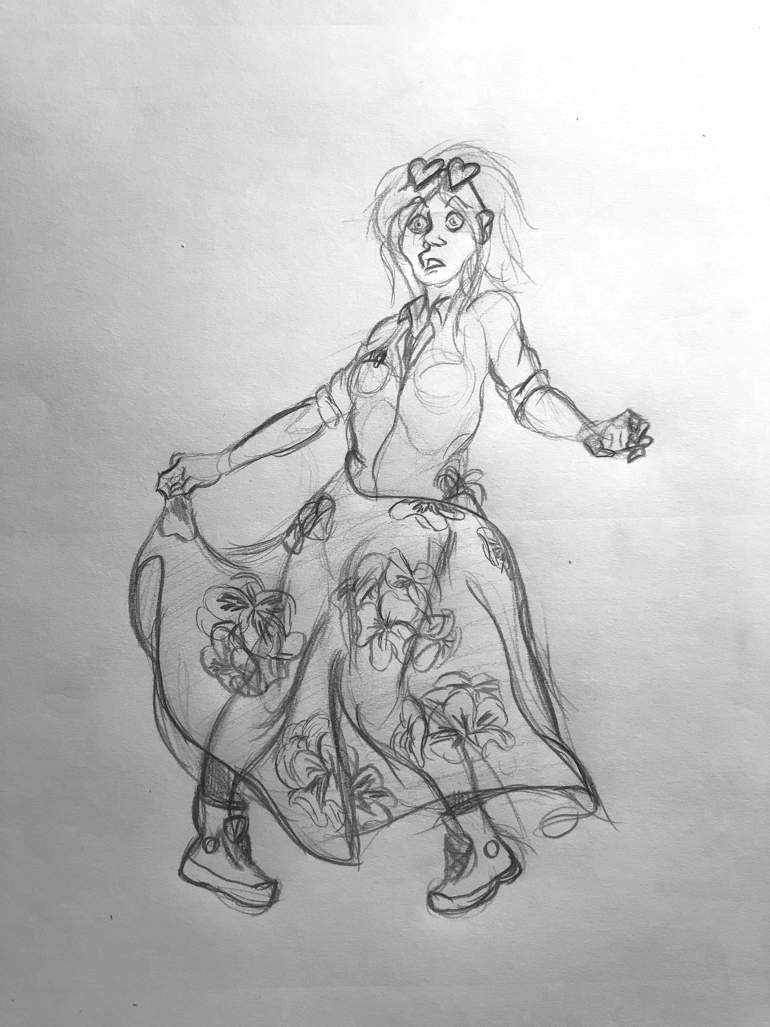 Marydith Pencil, 2018 A character I design fro a proposal project called “Heart Leaver,” a game where as a player are going through a start of a break up by Marydith who initiated first with the player; depending on how you answer her questions