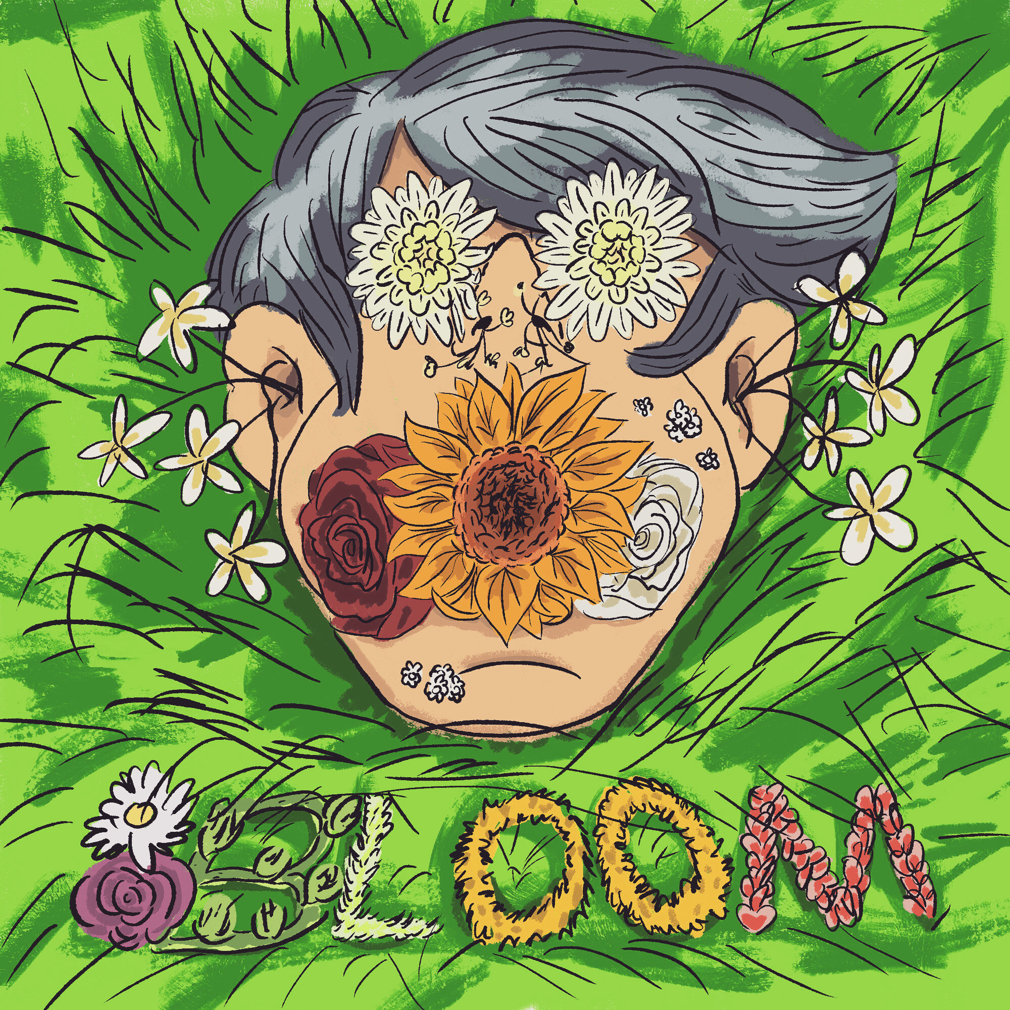 Bloom Upon Digital Media, 2020 A person partially alive in a state of blooming.