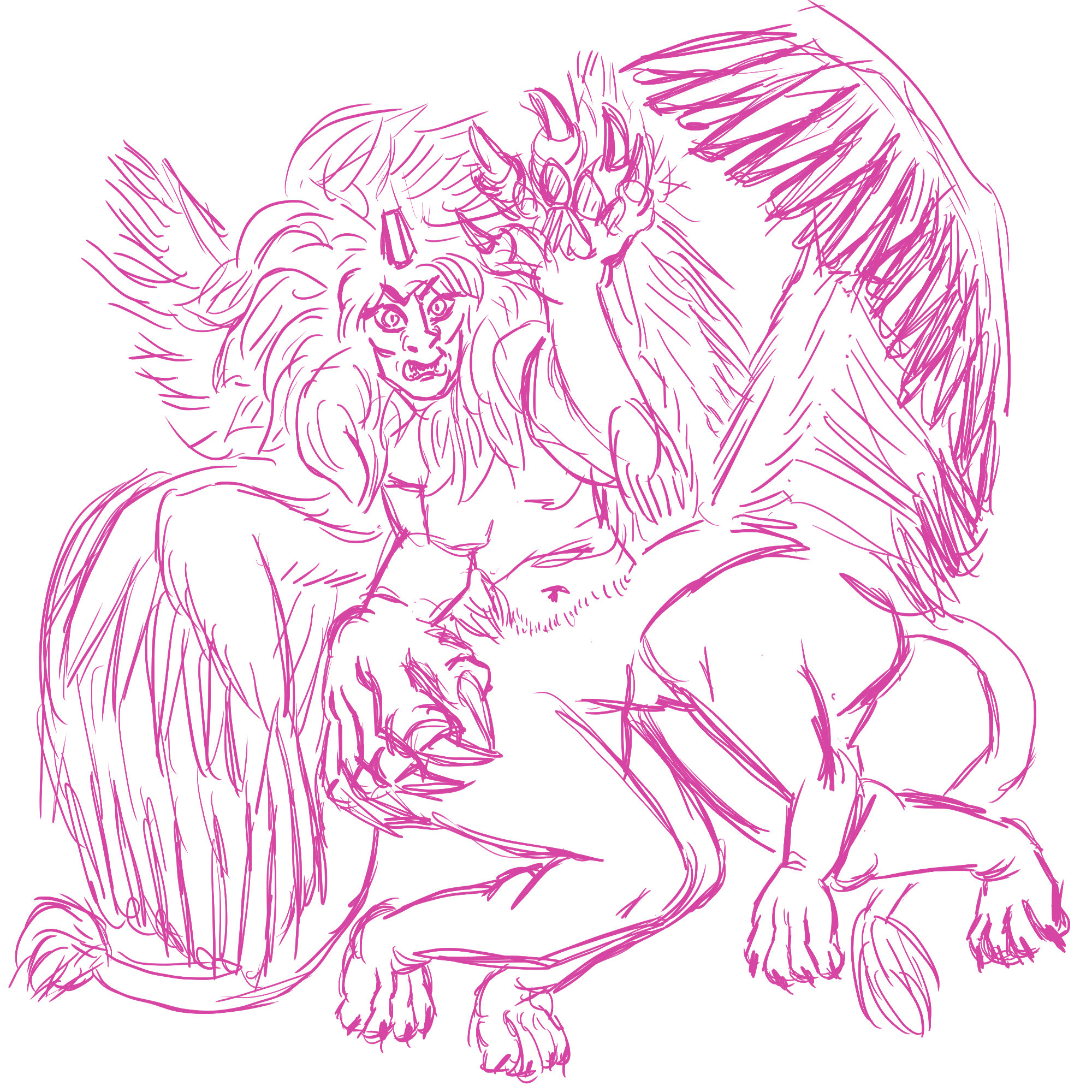 Sheah; the Monotrthiha/Sphinx Digital, 2020 A digital practice drawing of combine mythological creatures from Burmese and Egyptian mythology.