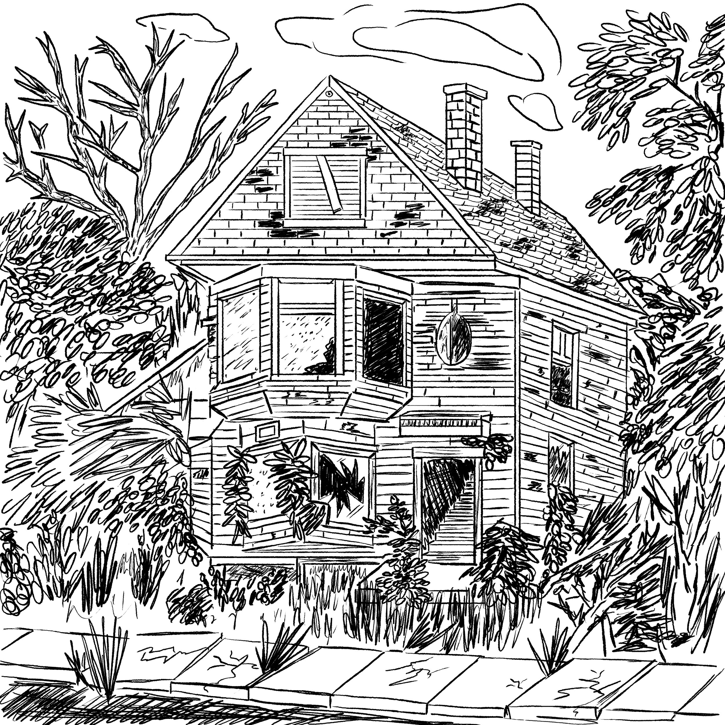 Abandon Home Digital Media, 2020 Inktober/Digitober challenge. Illustration of a abandon home residing with nature.