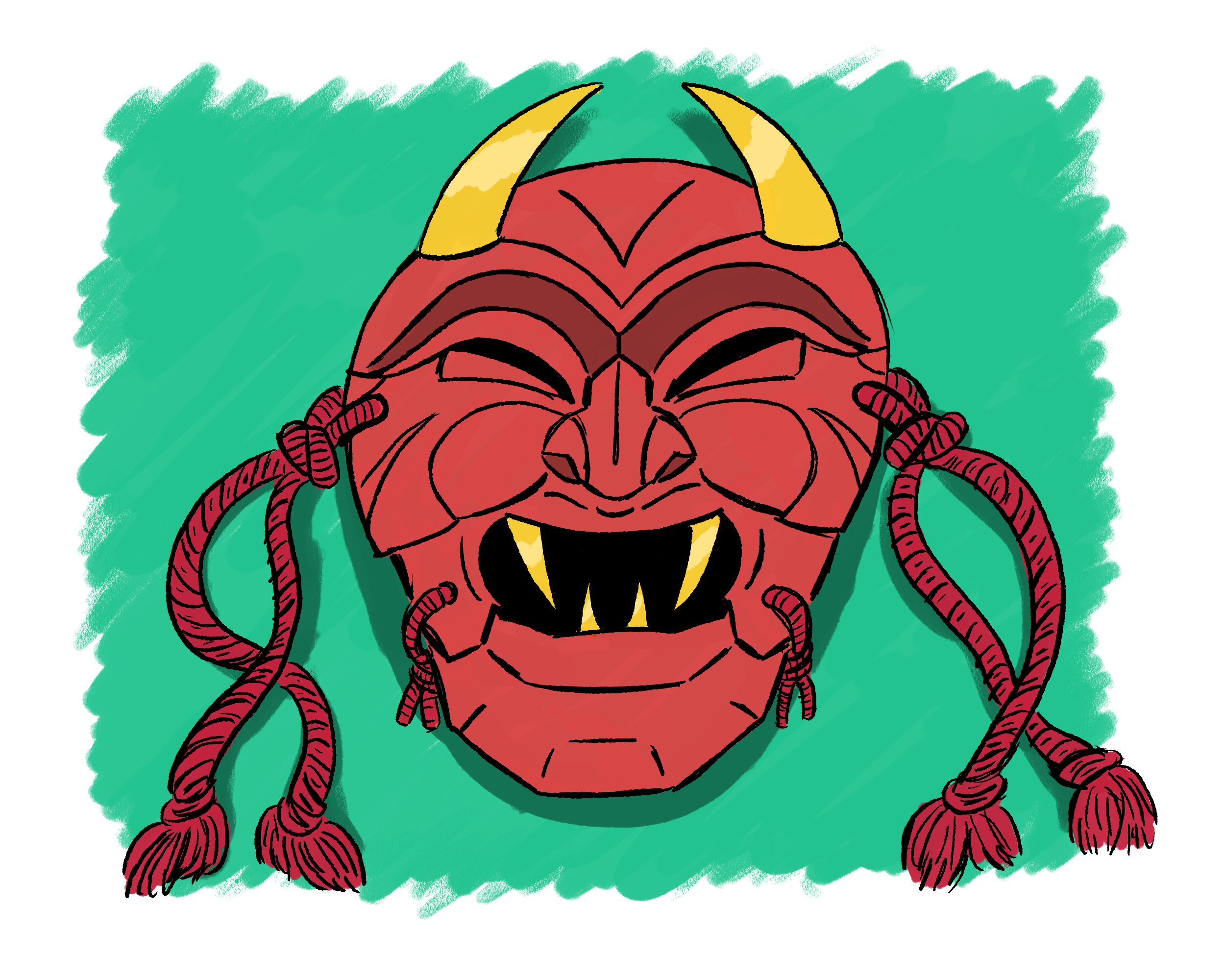 Sinister Motive Digital Media, 2021 Illustration of a cultural tradition Korean mask drawn demonic.