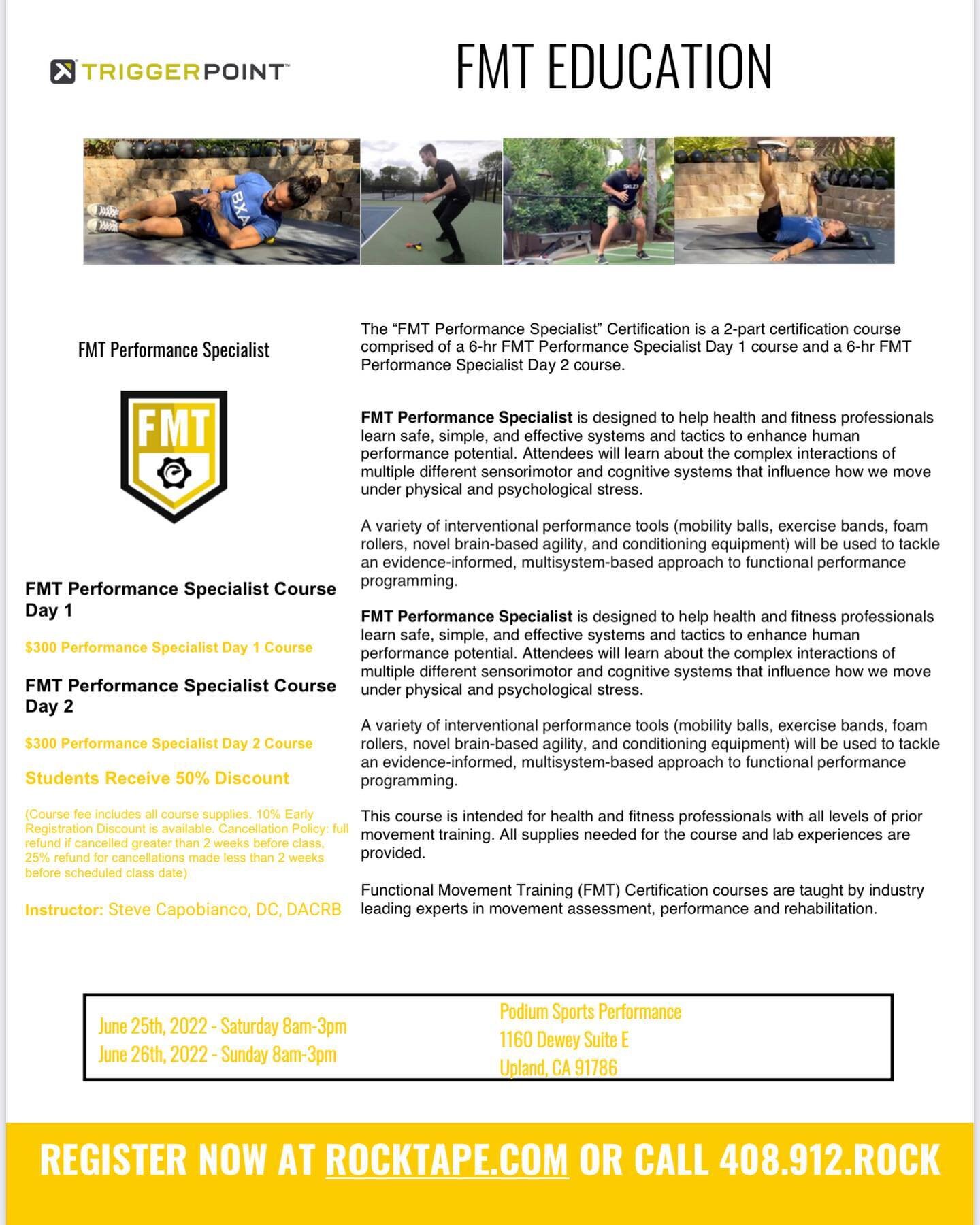 Still some spots available for the upcoming @rocktape #performancespecialist course June 25 and 26th. This is the first time that #rocktape has ever offered this course and we are honored to have @primalstrengthdoc and @fasciadoc as the instructors. 