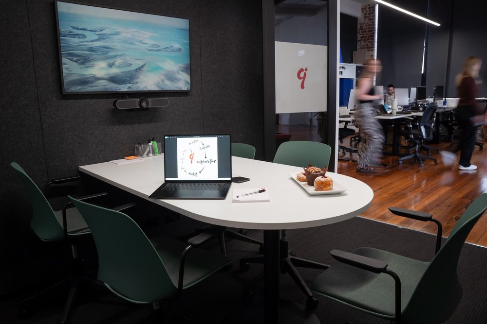 The Elbow Room at Inspire9, a small meeting room for hire in Richmond, Melbourne, with whiteboard and AV media setup.