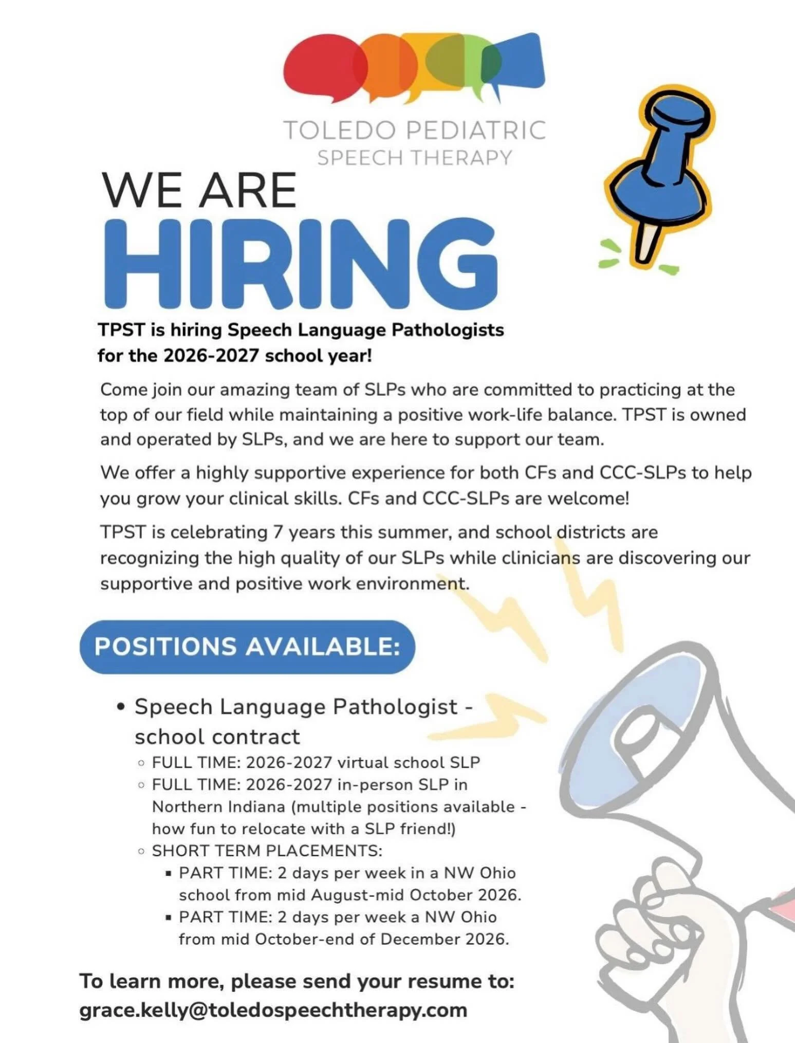 Come join our team! Now hiring SLPs for the 2026-2027 school year 🤩