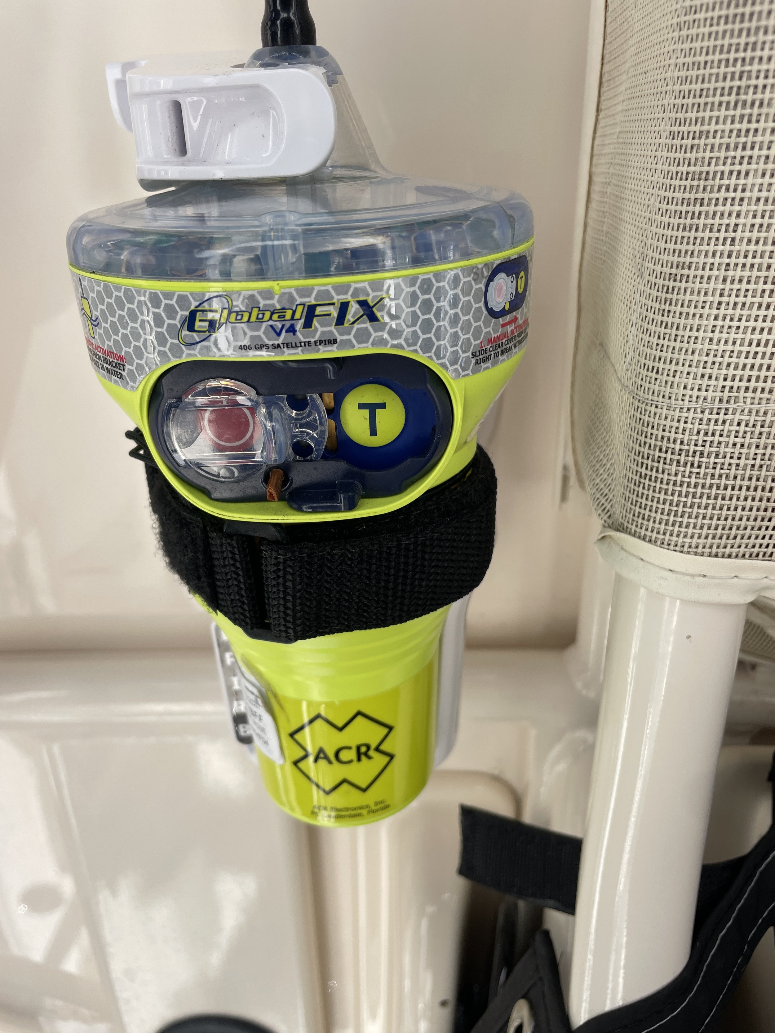 ACR Epirb attached to grady white center console boat on wind knot guides  half day coho salmon chartercharter