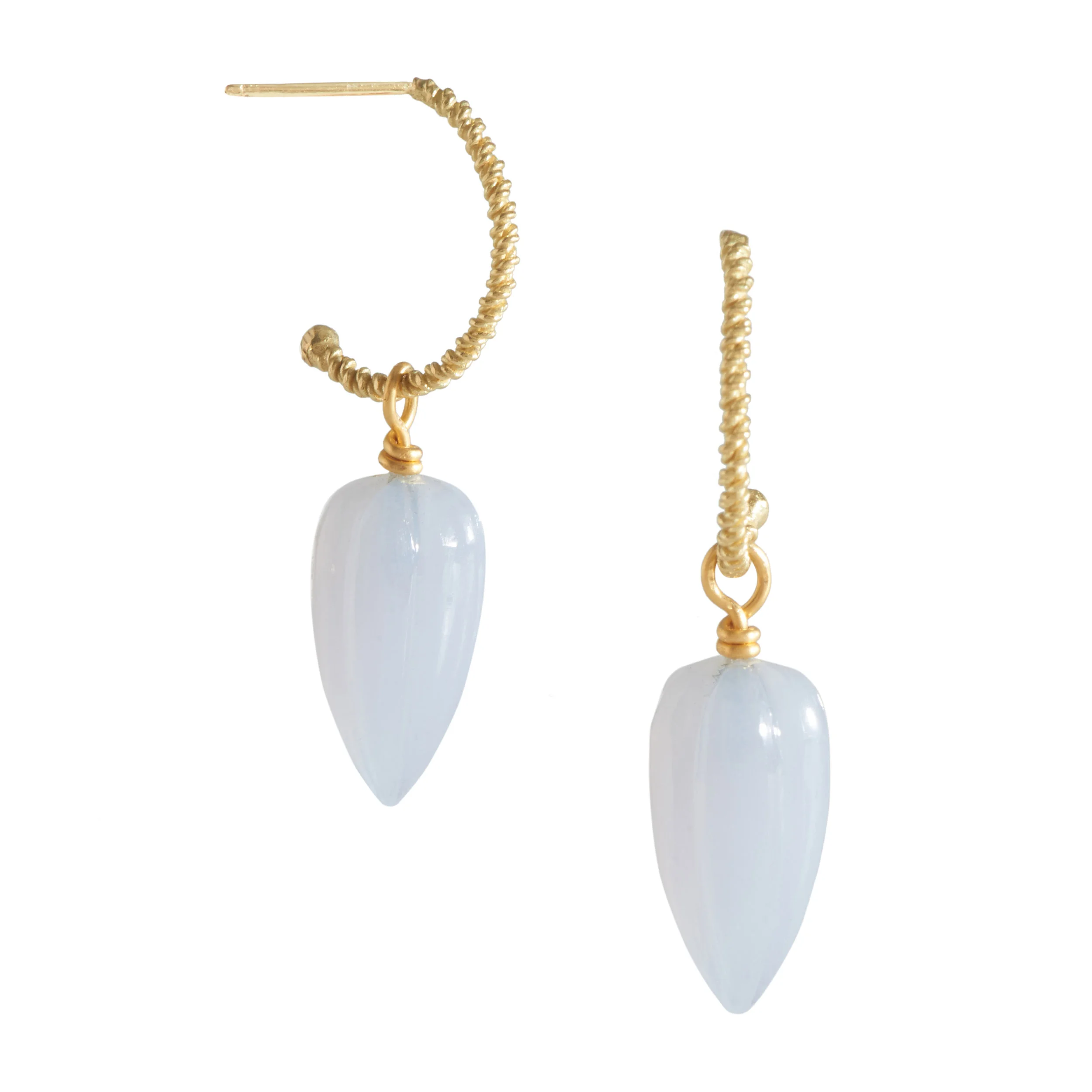 18K Carved Chalcedony Drop on Double Twist Hoop