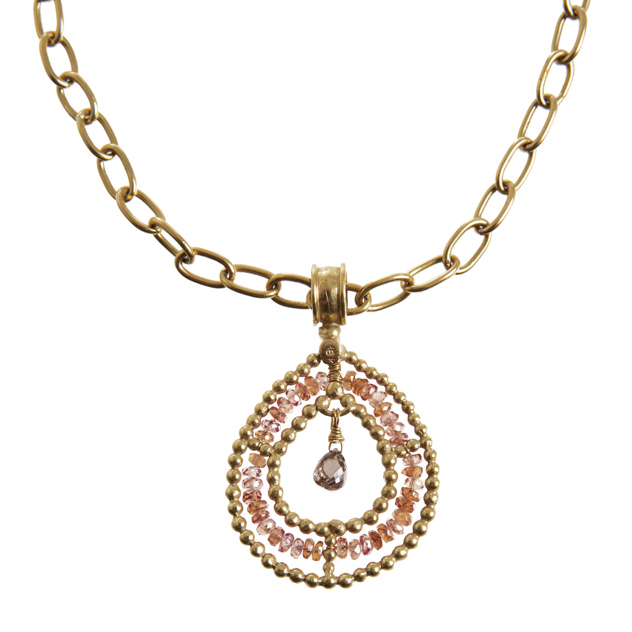 18K Mandala with Orange Sapphire and Cognac Diamond Briolette