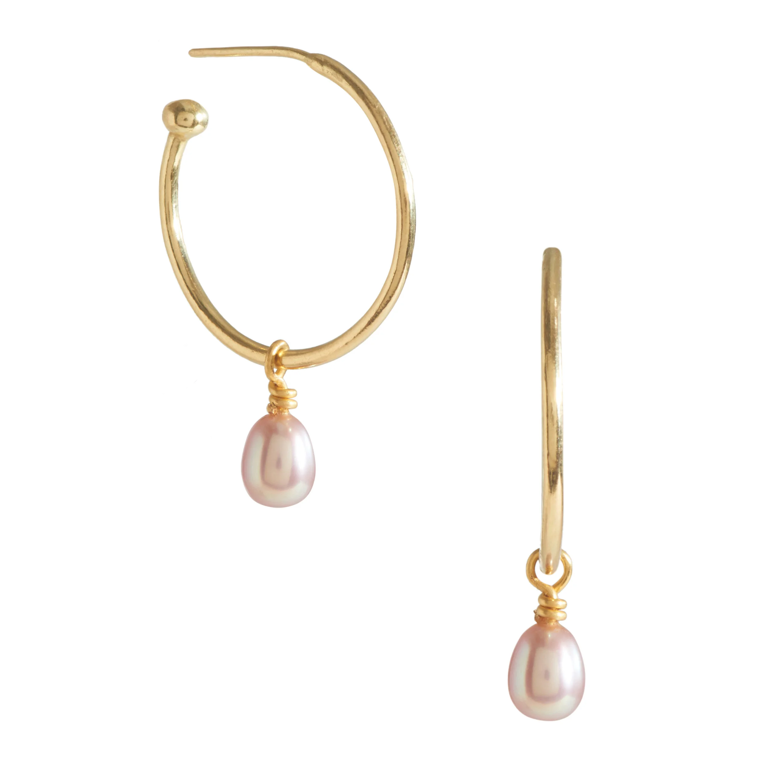 18K Medium Hoops with Mini Pearl